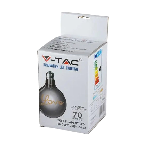 Žárovka Filament LED E27 5W G125 bílá teplá V-TAC VT-2205 Smoky Glass