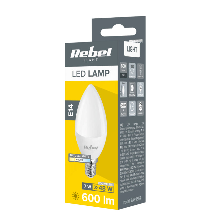 Žárovka LED E14 7W bílá přírodní REBEL ZAR0554