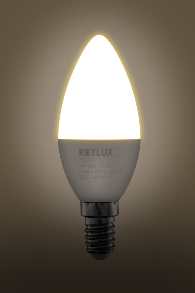 Žárovka LED E14 5W C37 bílá teplá RETLUX REL 35 4ks