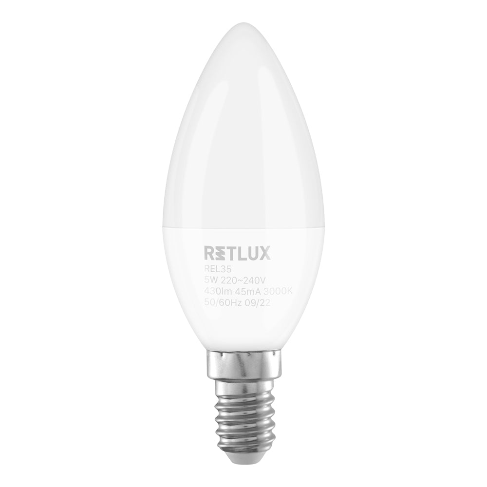 Žárovka LED E14 5W C37 bílá teplá RETLUX REL 35 4ks