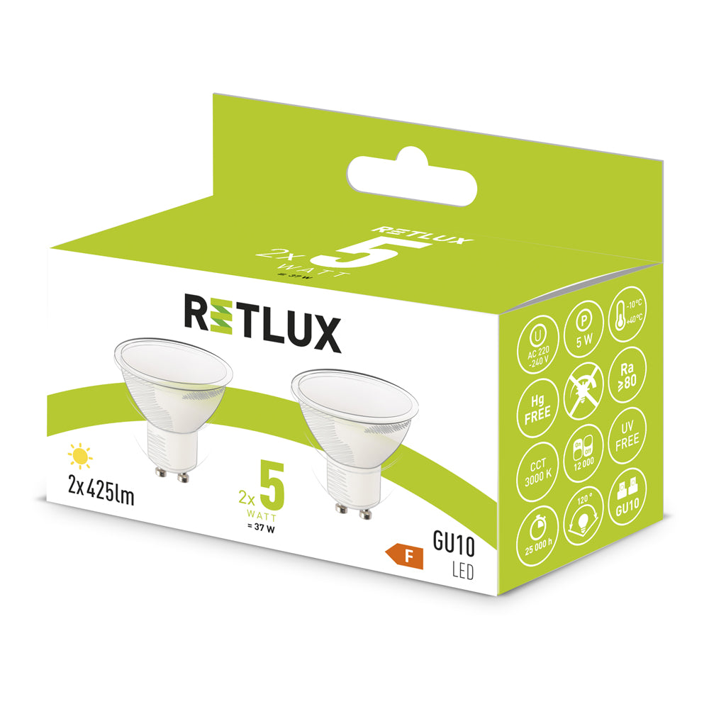 Žárovka LED GU10 5W bílá teplá RETLUX REL 36 2ks