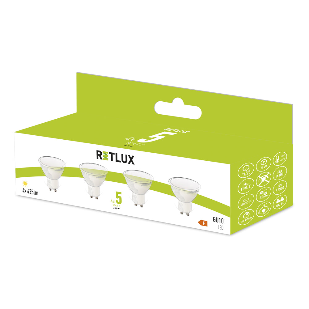 Žárovka LED GU10 5W bílá teplá RETLUX REL 37 4ks