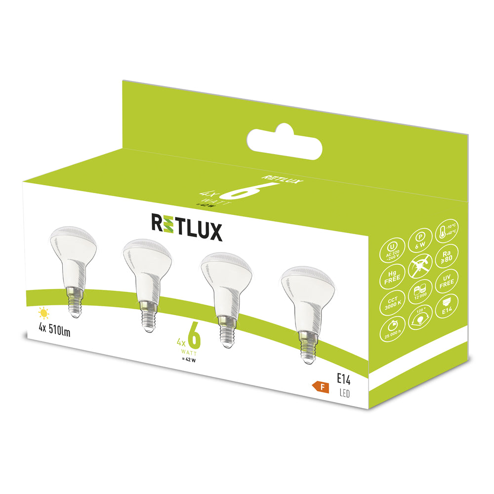 Žárovka LED E14 6W R50 bílá teplá RETLUX REL 39 4ks