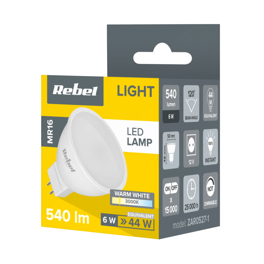 Žárovka LED MR16 6W bílá teplá REBEL ZAR0527-1