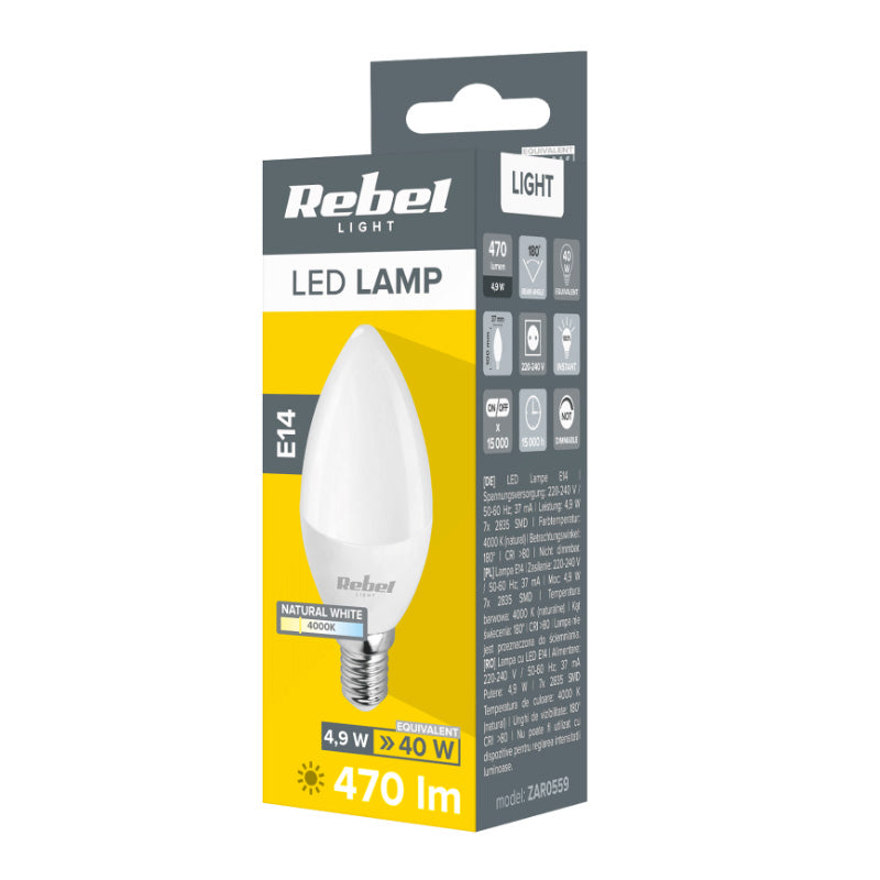 Žárovka LED E14 5W bílá přírodní REBEL ZAR0559
