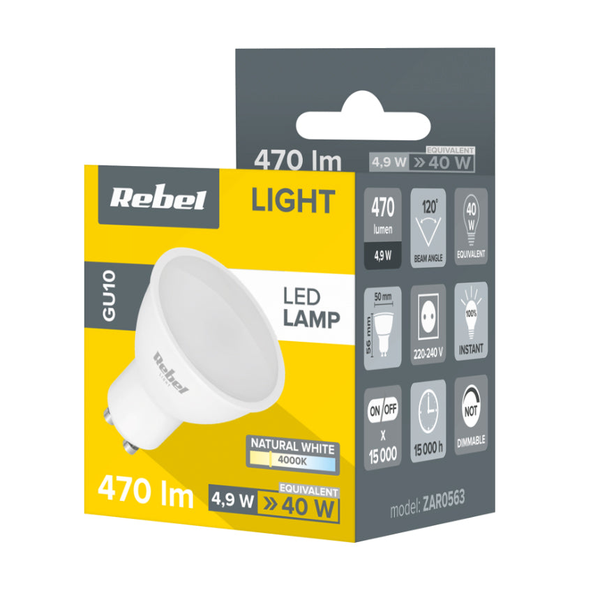 Žárovka LED GU10 5W bílá přírodní REBEL ZAR0563
