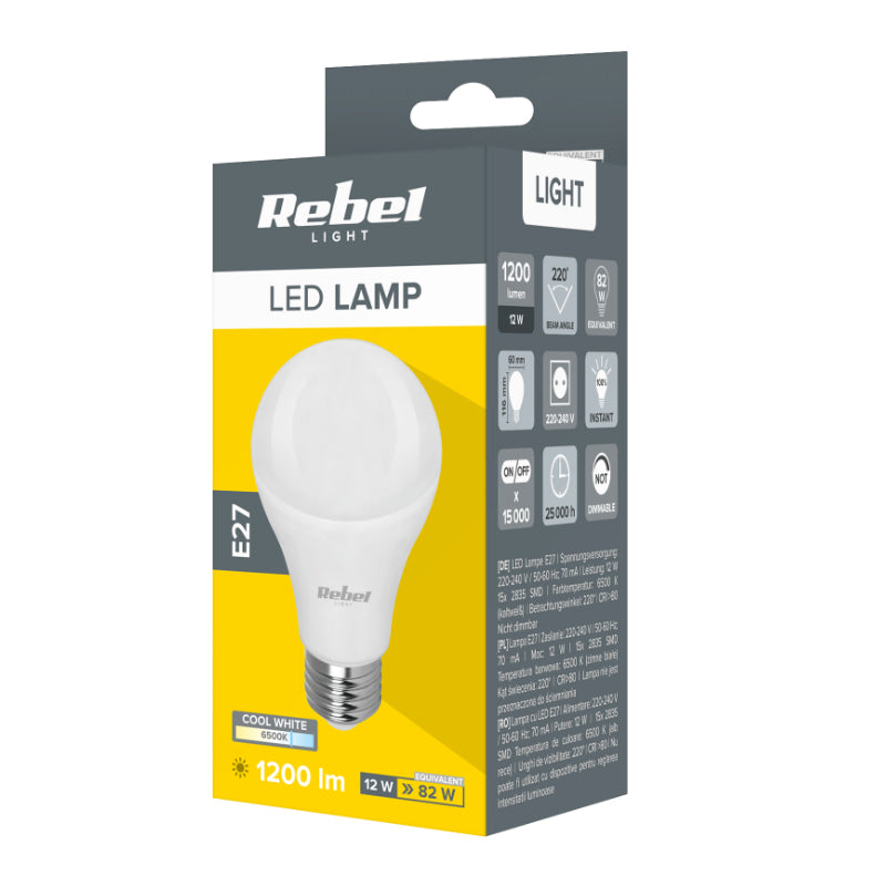 Žárovka LED E27 12W A60 bílá studená REBEL ZAR0565