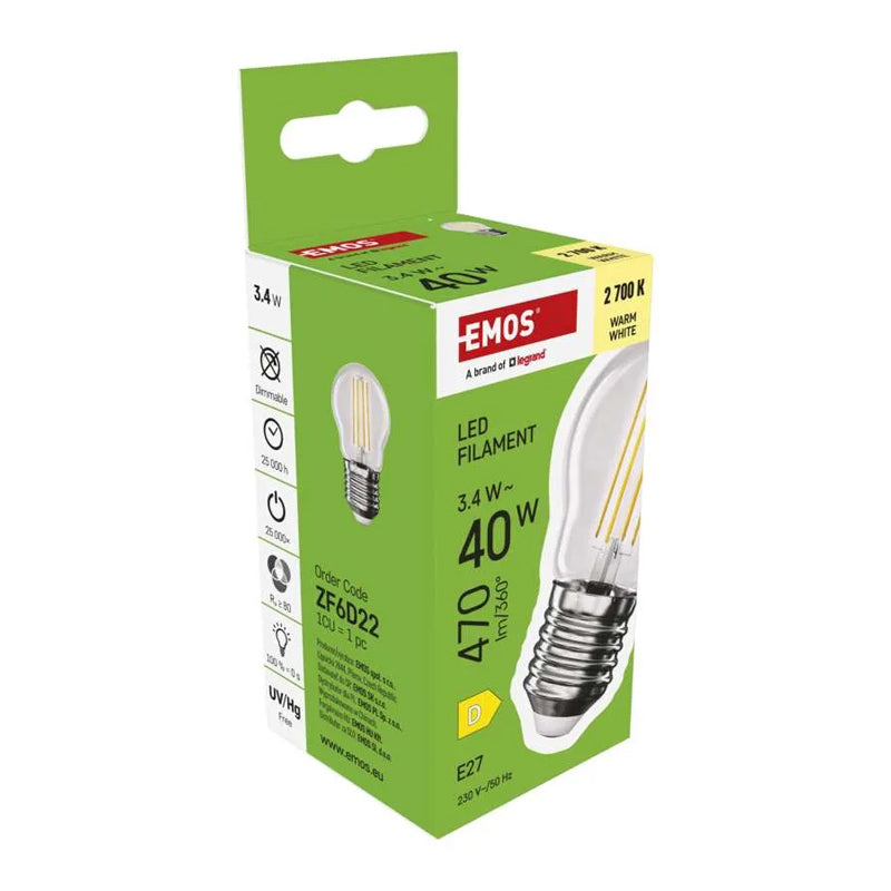 Žárovka Filament LED E27 3,4W Mini Globe bílá teplá EMOS ZF6D22