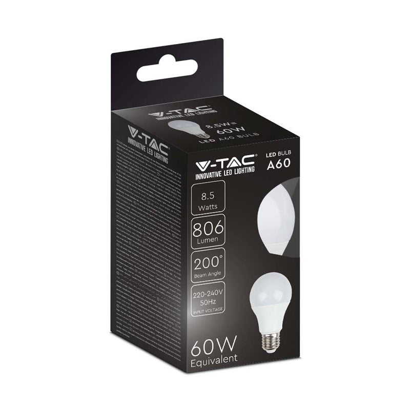 Žárovka LED E27 8,5W A60 bílá teplá V-TAC VT-2099