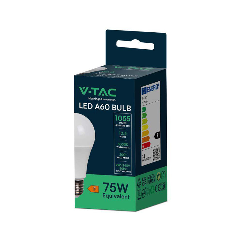 Žárovka LED E27 10,5W A60 bílá teplá V-TAC VT-2112
