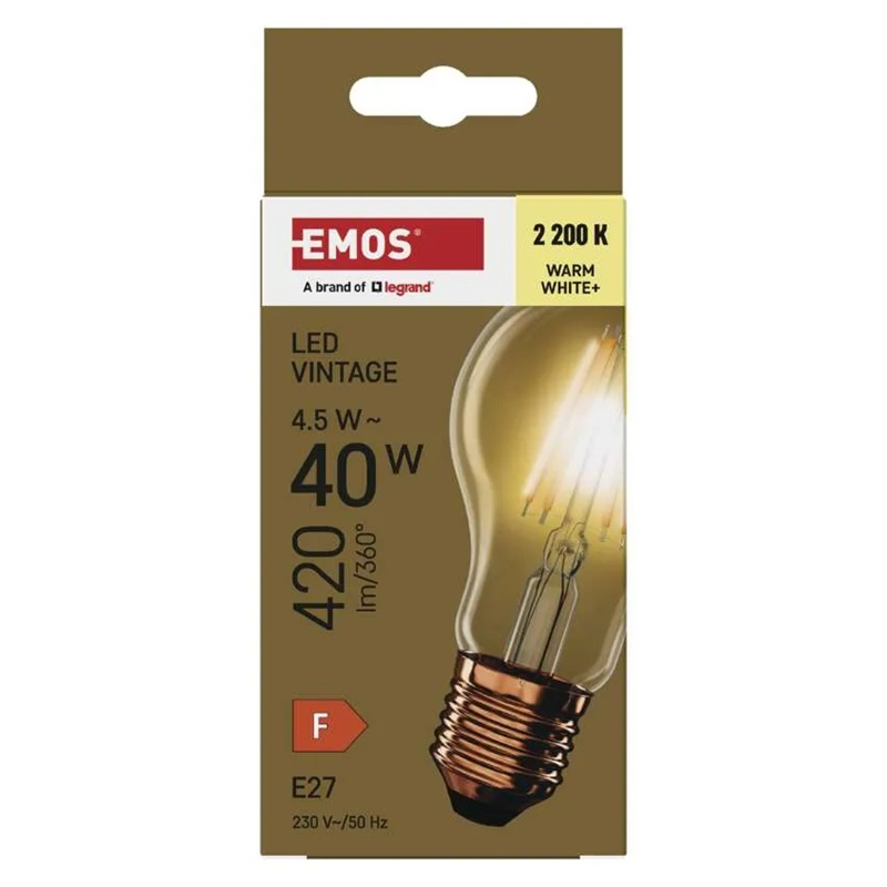 Žárovka LED E27 4,5W A60 bílá teplá EMOS Z55032 Vintage
