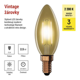 Žárovka LED E14 2,5W svíčka bílá teplá EMOS Z53012 Vintage