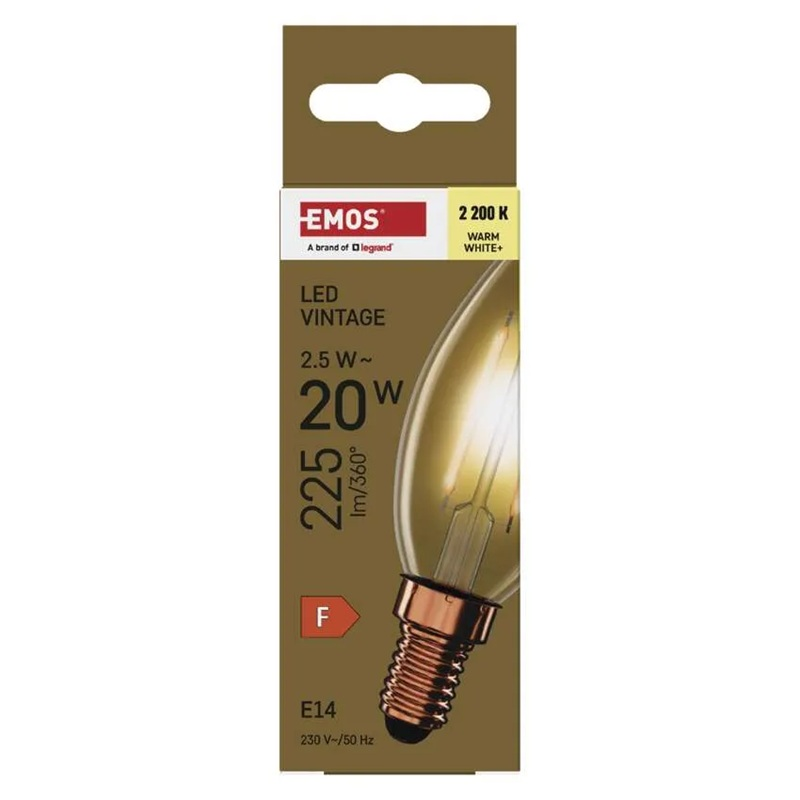 Žárovka LED E14 2,5W svíčka bílá teplá EMOS Z53012 Vintage