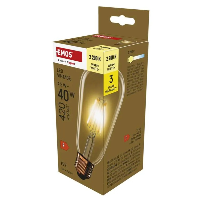Žárovka LED E27 4,5W ST64 bílá teplá EMOS Z57032 Vintage