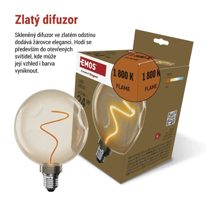 Žárovka DECO LED E27 4,5W flame EMOS Z50B11