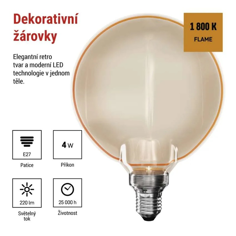 Žárovka DECO LED E27 4W flame EMOS Z5BO11
