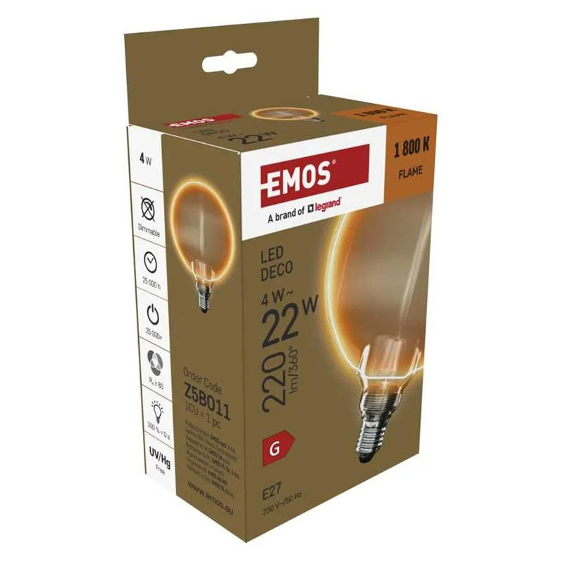 Žárovka DECO LED E27 4W flame EMOS Z5BO11
