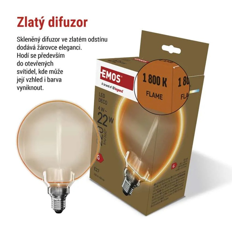 Žárovka DECO LED E27 4W flame EMOS Z5BO11
