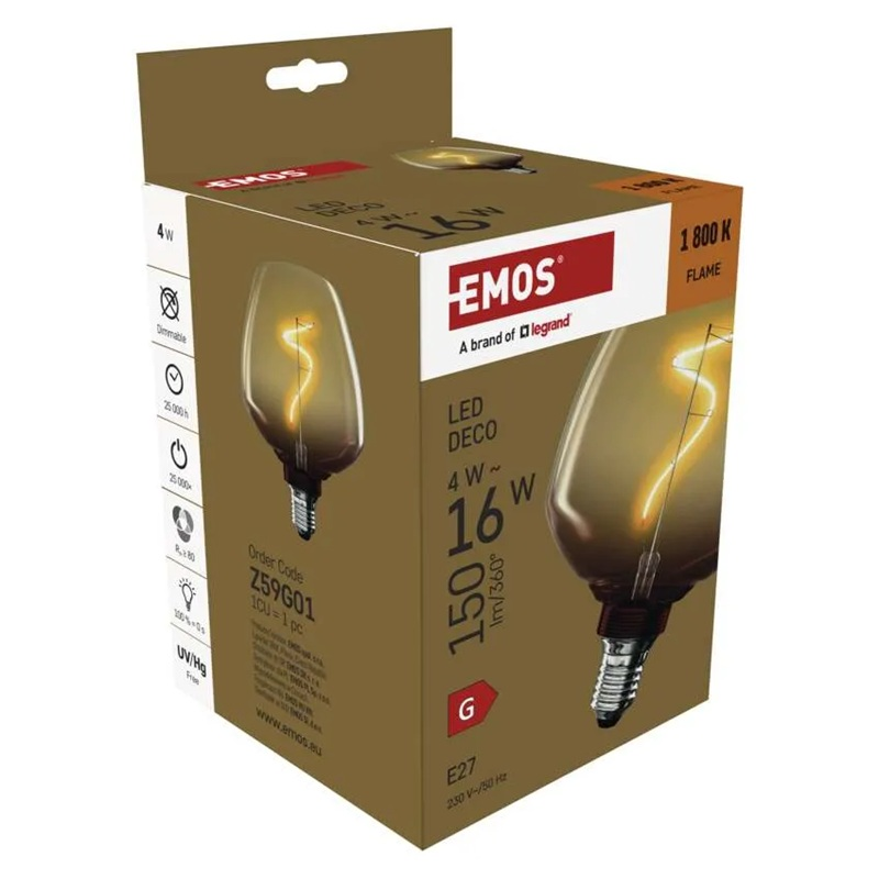 Žárovka DECO LED E27 4W flame EMOS Z59G01