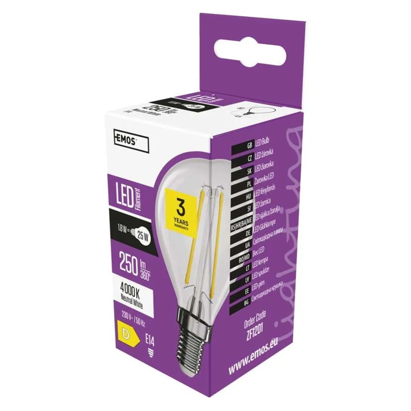 Žárovka Filament LED E14 1,8W Mini Globe bílá přírodní EMOS ZF1201