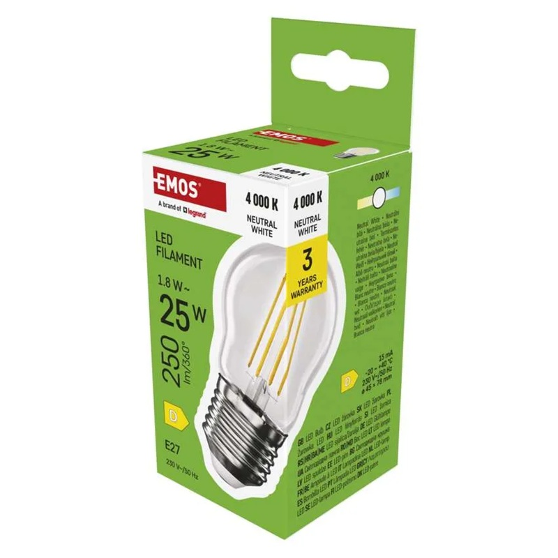 Žárovka Filament LED E27 1,8W Mini Globe bílá přírodní EMOS ZF6D03