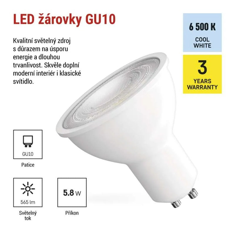 Žárovka LED GU10 5,8W MR16 bílá teplá EMOS ZQ8E34N