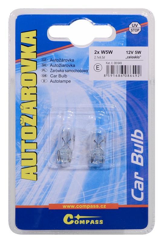 Autožárovka 12V W5W 5W T10 celosklo COMPASS 08649 2ks