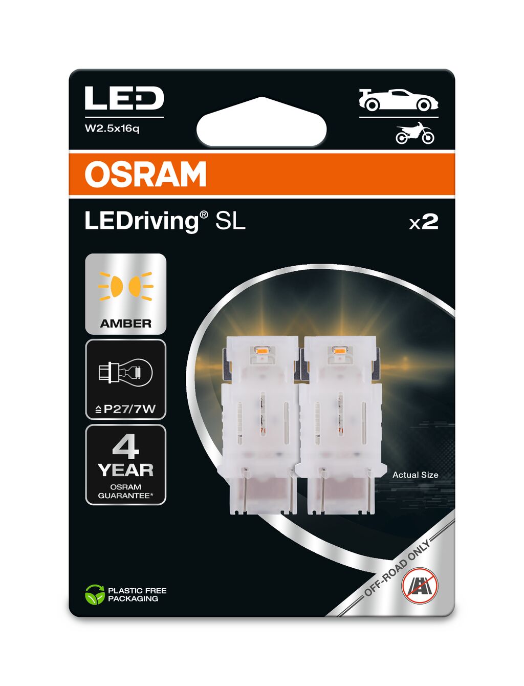Autožárovka LED 12V P27/7W W2.5x16q OSRAM oranžová 2ks