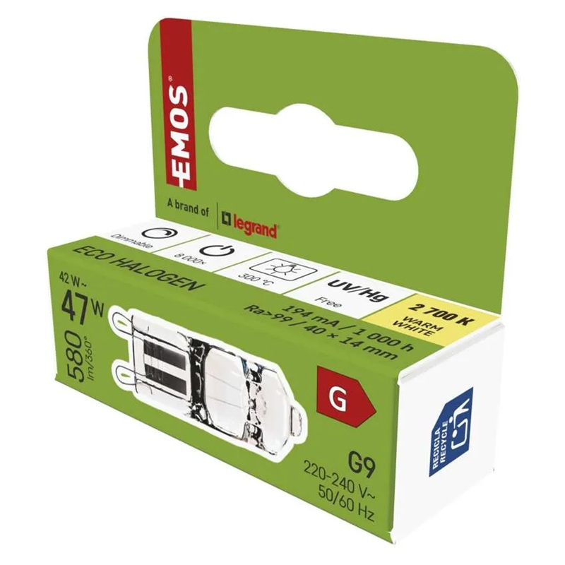 Žárovka halogenová JC G9 42W EMOS ZE0306