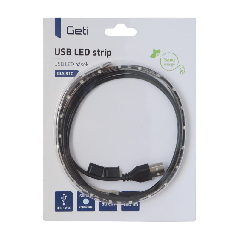 LED pásek s USB GETI GLS31C, 50 cm, studená bílá