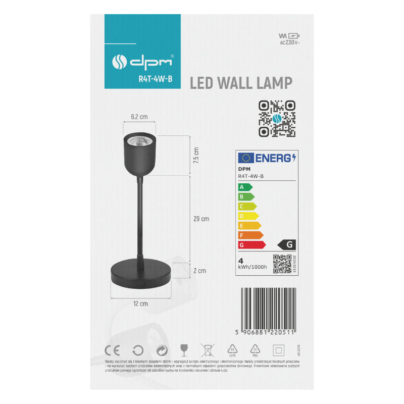 Lampa nástěnná DPM R4T-4W-B černá