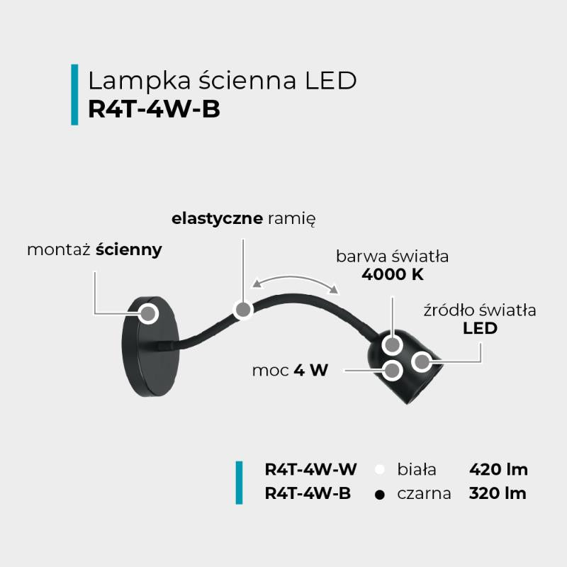 Lampa nástěnná DPM R4T-4W-B černá