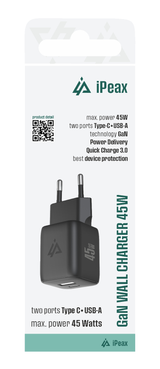 Adaptér USB iPEAX GaN USB/USB-C 90010128 Black