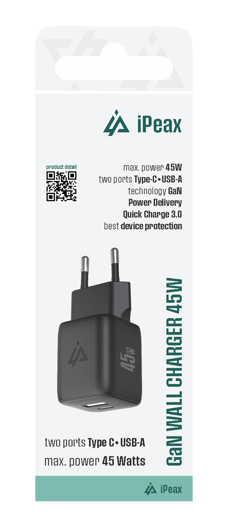 Adaptér USB iPEAX GaN USB/USB-C 90010128 Black