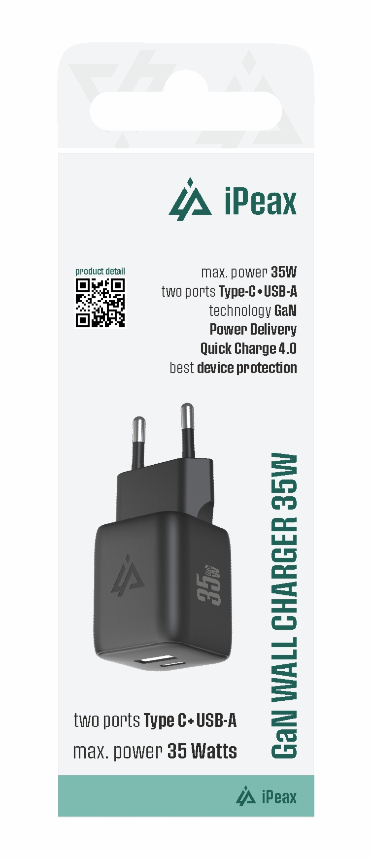 Adaptér USB iPEAX GaN USB/USB-C 90010127 Black