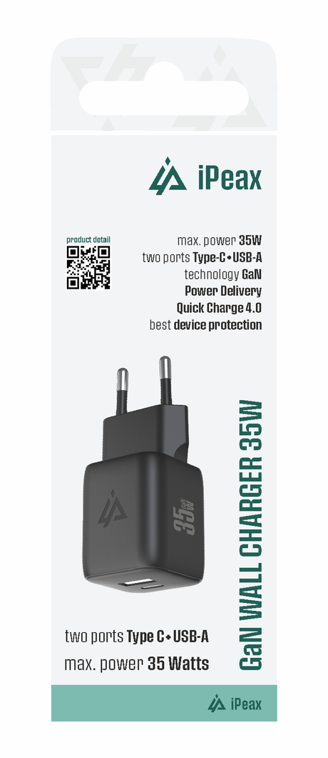 Adaptér USB iPEAX GaN USB/USB-C 90010127 Black