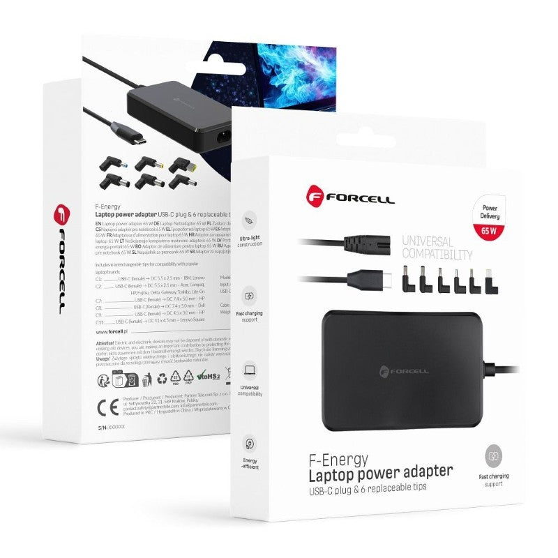 Adaptér pro notebooky FORCELL F-Energy E856 univerzální 65W