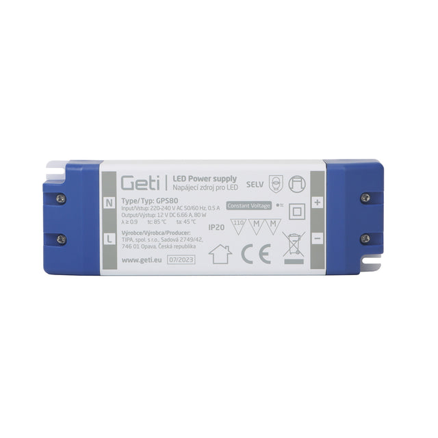 Zdroj spínaný pro LED 12V/ 80W  GETI  GPS80, IP20