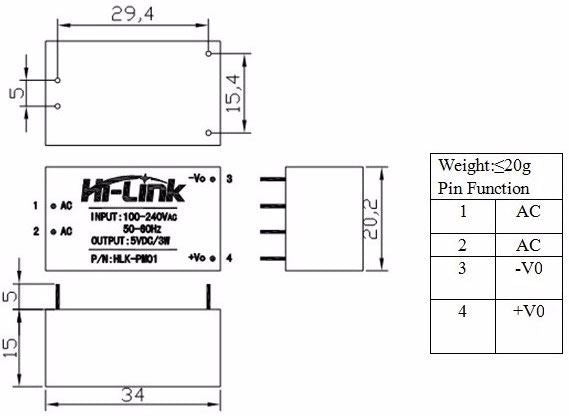Zdroj spínaný 12V/0.25A 3 W HLK-PM12