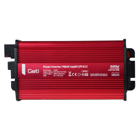 Měnič napětí GETI GPI 612 12V/230V 600W USB