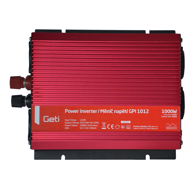 Měnič napětí GETI GPI 1012 12V/230V 1000W USB