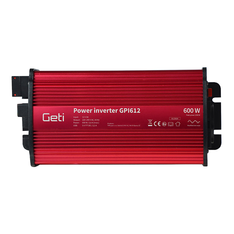 Měnič napětí GETI GPI  612 12V/230V 600W USB Schuko