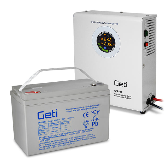 Zdroj záložní GETI GEP501 sinus 500W nástěnný + baterie 100Ah
