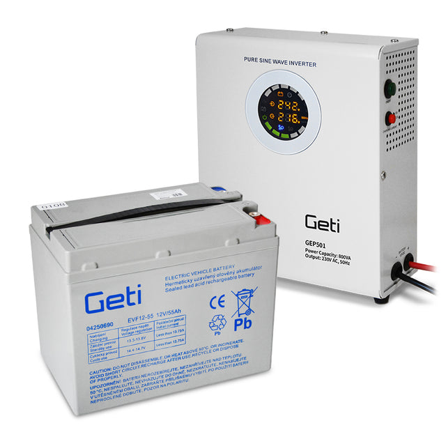 Zdroj záložní GETI GEP501 sinus 500W nástěnný + baterie 55Ah