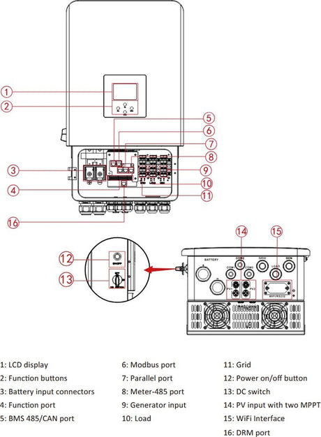 Střídač hybridní DEYE SUN-12K-SG05LP3-EU-SM2, 12kW, 3F, 5.generace, LV