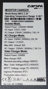 Měnič napětí hybridní CARSPA MKS-2.2K, DC/AC 12V/1800W,regul.MPPT