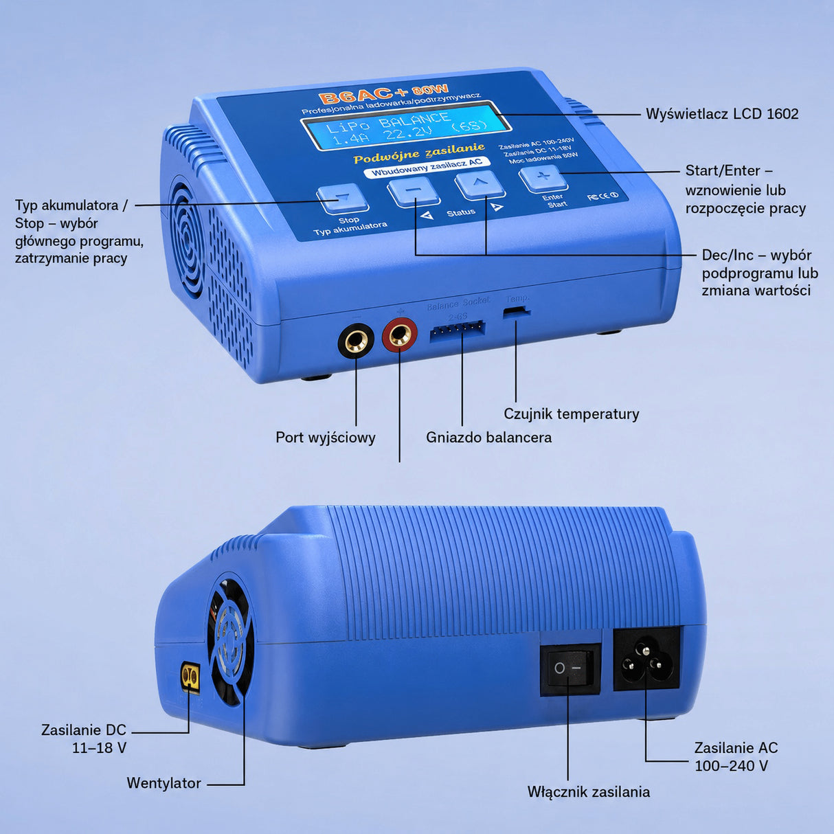 Nabíječka baterií EUROKOMP B6AC+ 80 W