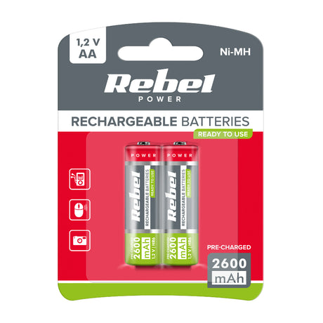 Baterie AA (R06) nabíjecí 1,2V/2600mAh REBEL 2ks / blistr BAT2003