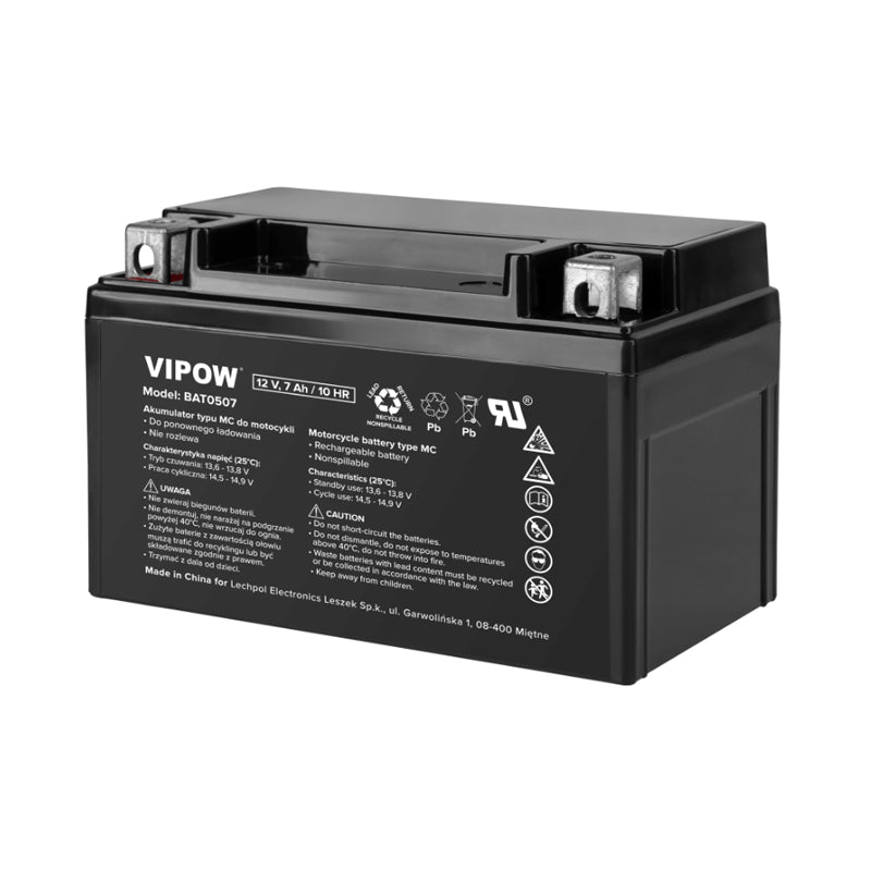 Baterie motocyklová 12V 7Ah VIPOW BAT0507