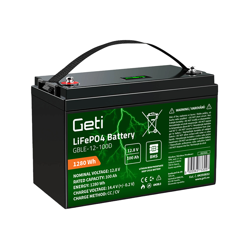Baterie LiFePO4 12,8V 100Ah GETI GBLE-12-100D Displej